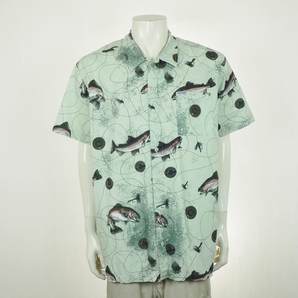 Columbia PFG Trollers Best Fishing Gear Button Down Shirt Mens XL AOP Fish Print